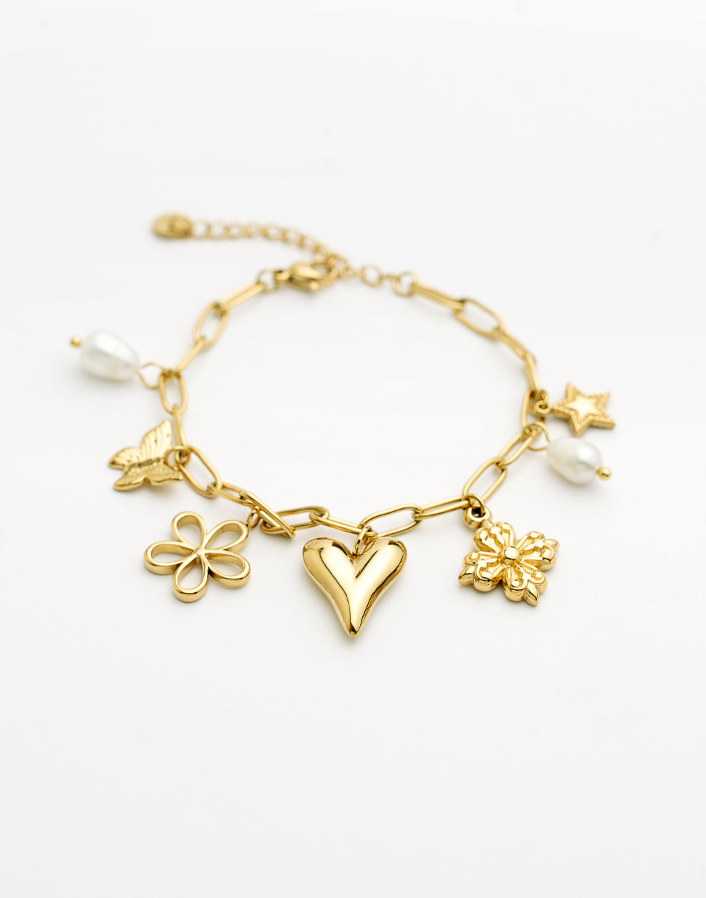 Bedelarmband bloemen vlinder goudkleurig