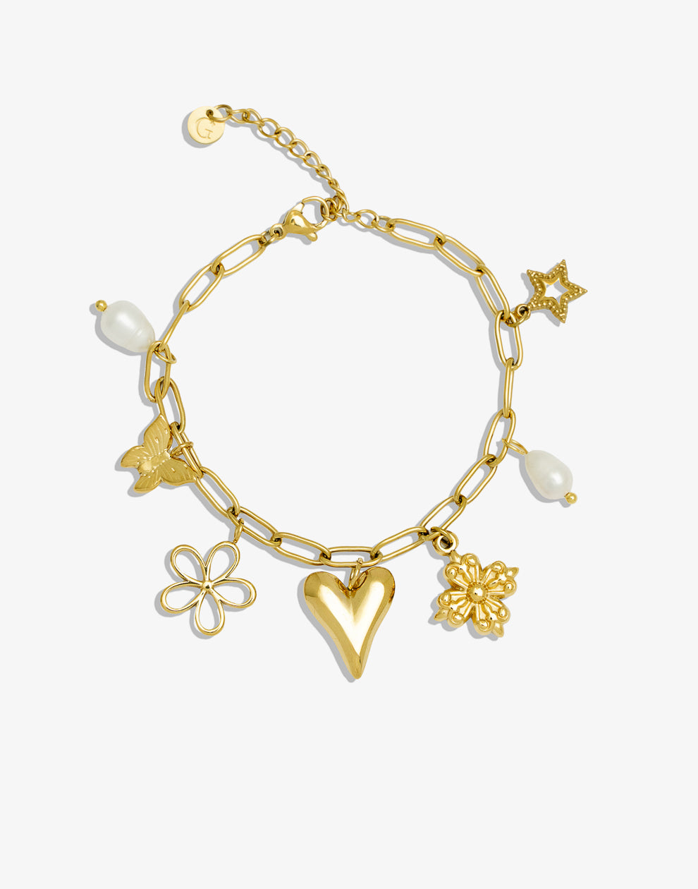 Bedelarmband bloemen vlinder goudkleurig