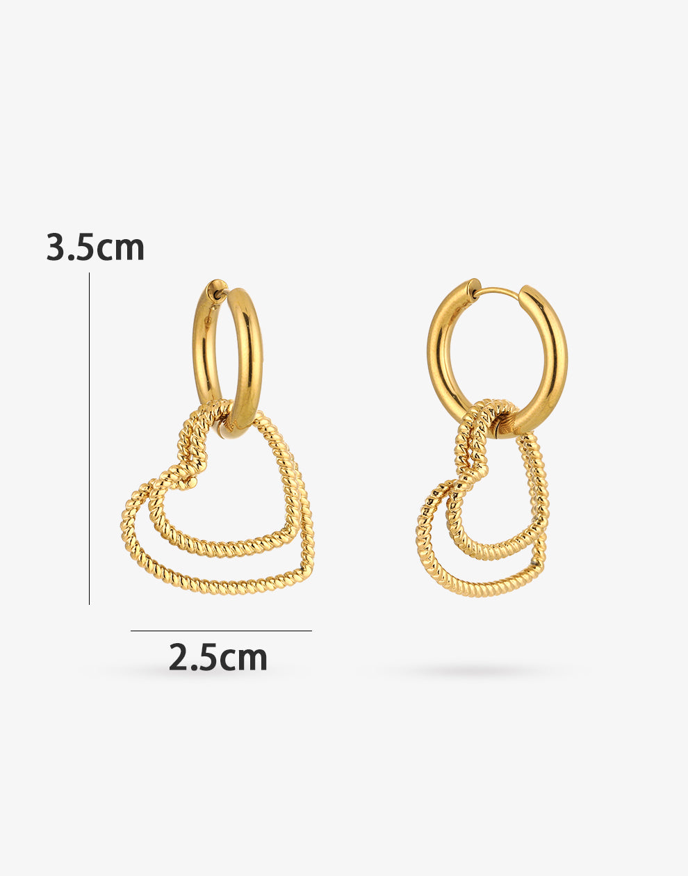 Creolen dubbel gedraaid hart goudkleurig