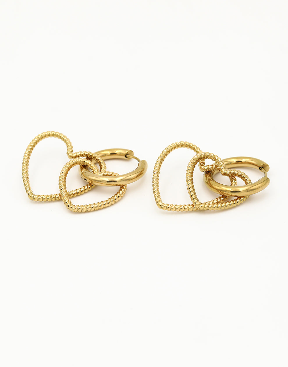 Creolen dubbel gedraaid hart goudkleurig