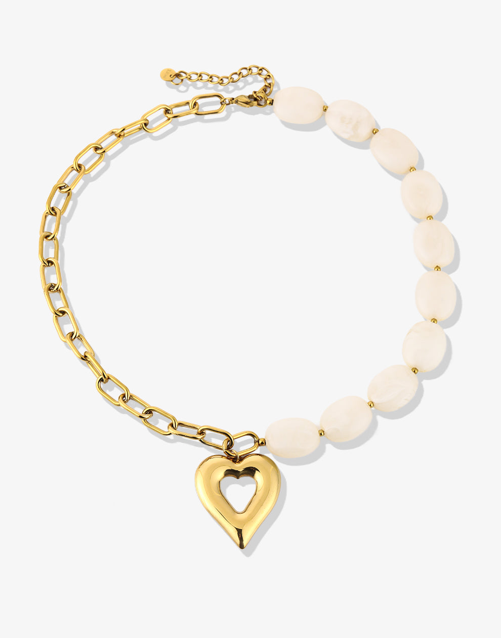 Kralenketting ovaal met schakels hart beige