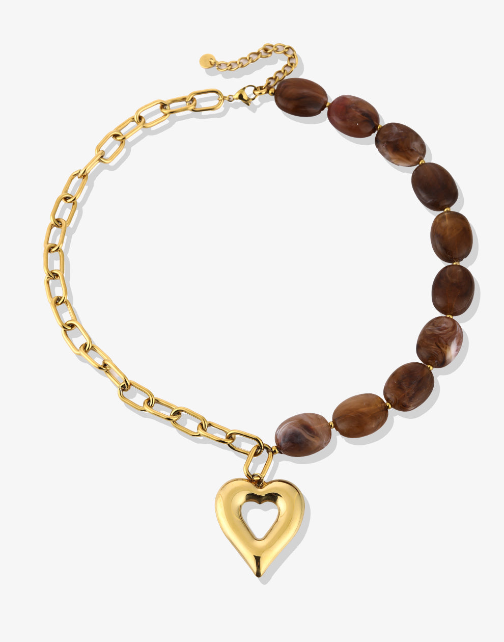 Kralenketting ovaal met schakels hart bruin