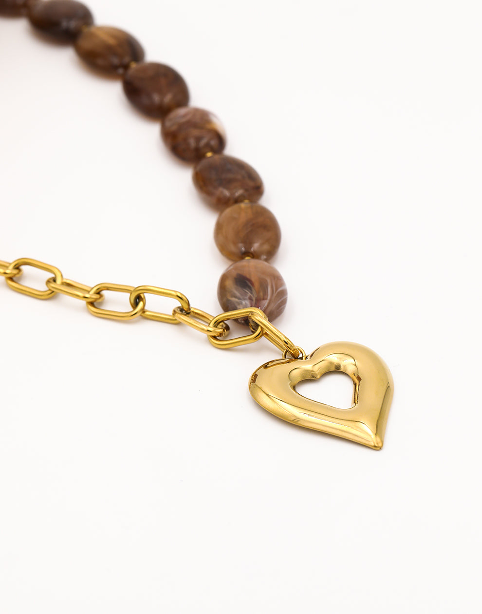 Kralenketting ovaal met schakels hart bruin
