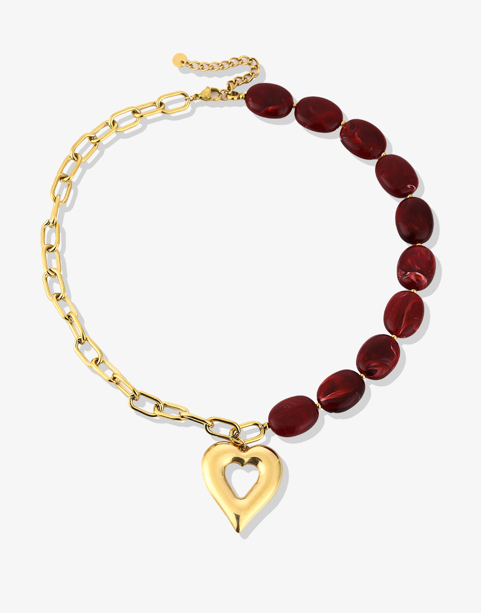 Kralenketting ovaal met schakels hart rood