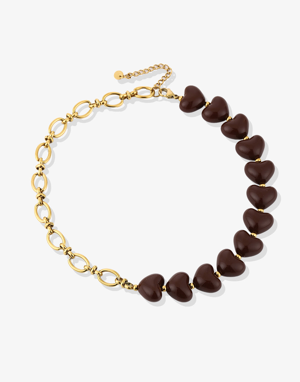 Kralenketting hartjes en schakels bruin