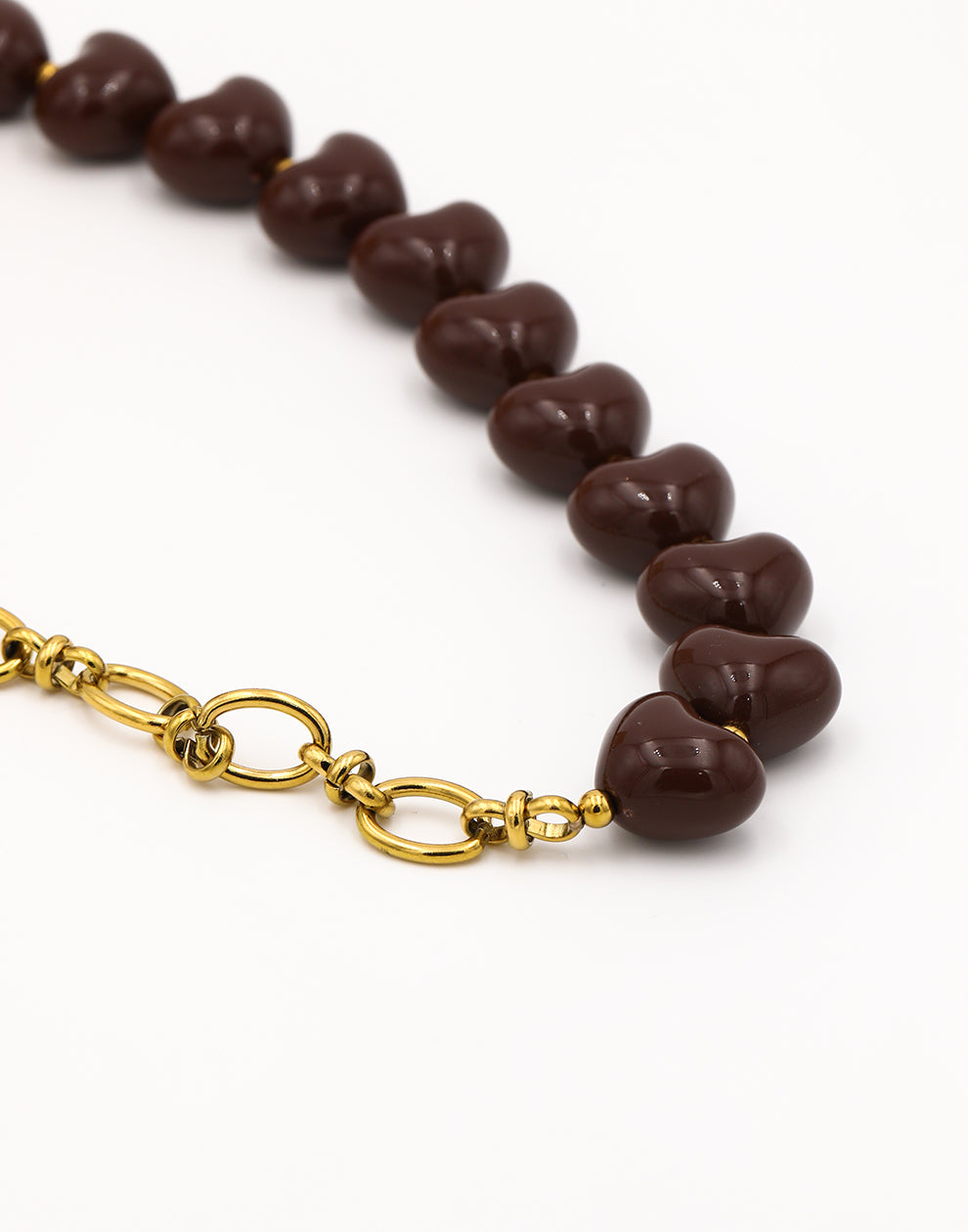 Kralenketting hartjes en schakels bruin