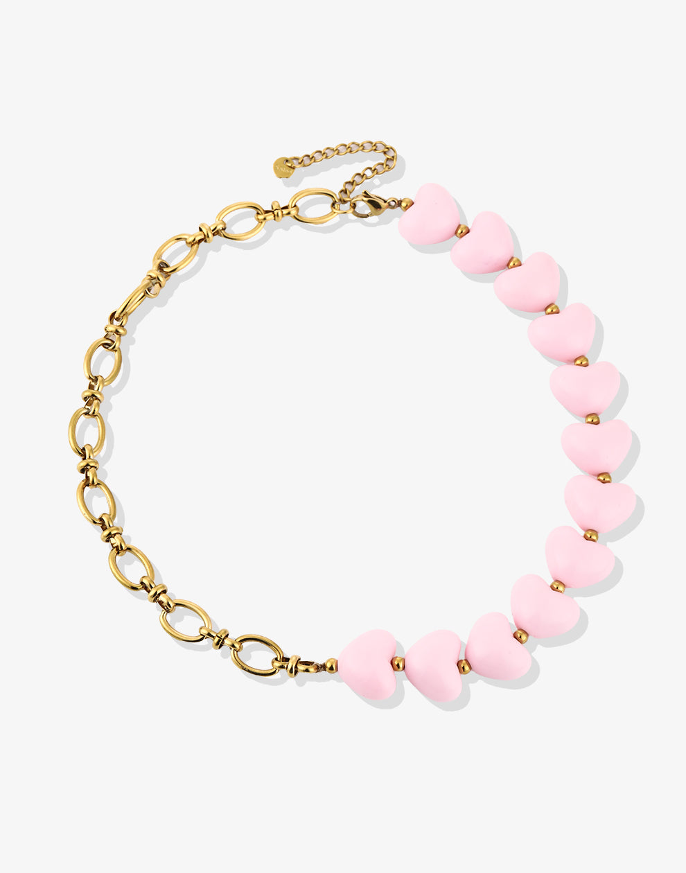 Kralenketting hartjes en schakels roze