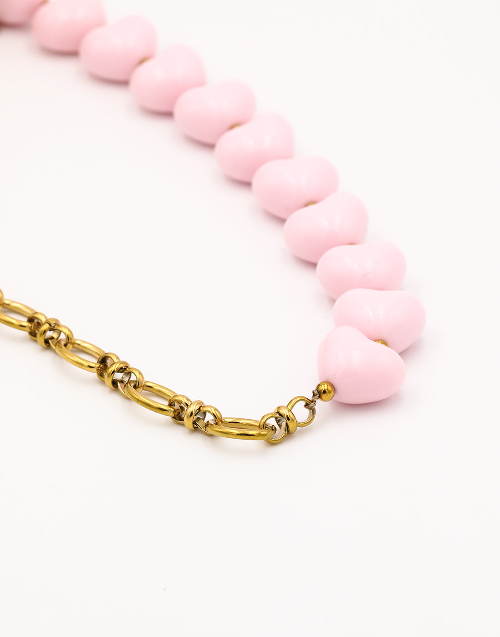 Kralenketting hartjes en schakels roze