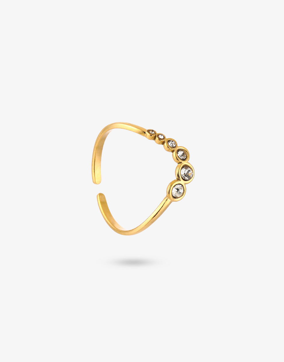 Ring wave met steentjes goudkleurig