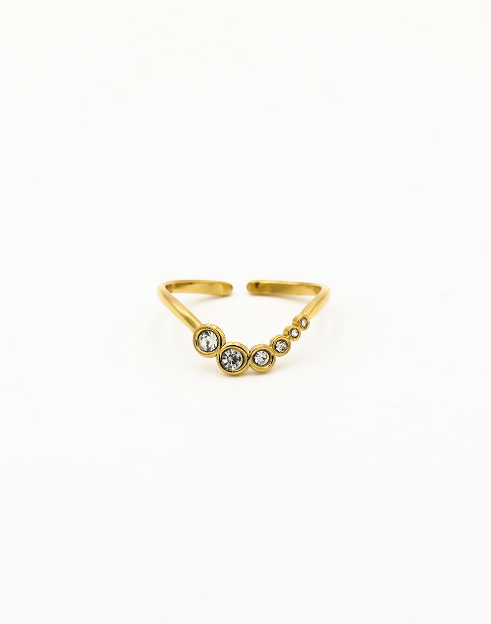 Ring wave met steentjes goudkleurig