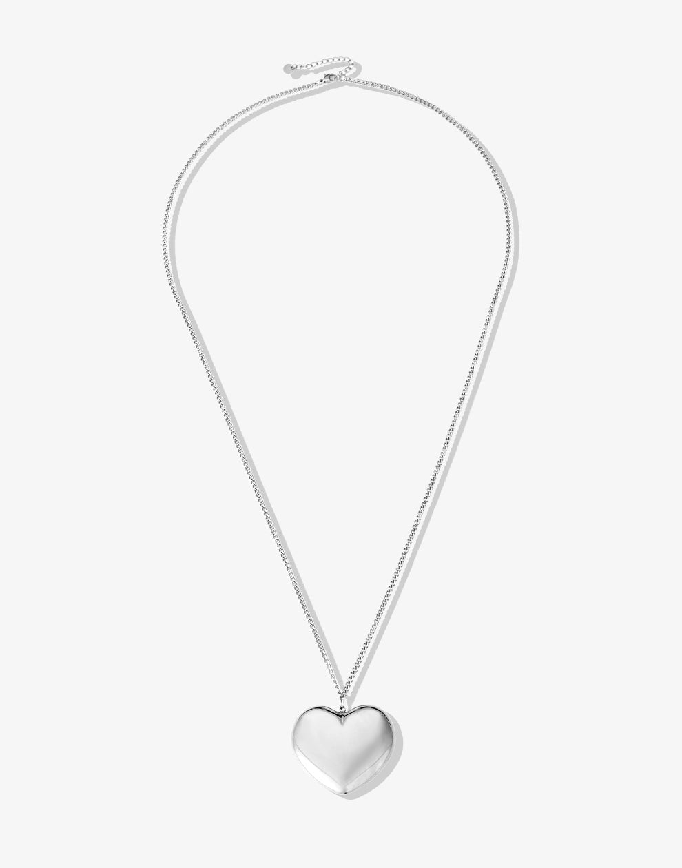 Lange ketting massief hart zilverkleurig