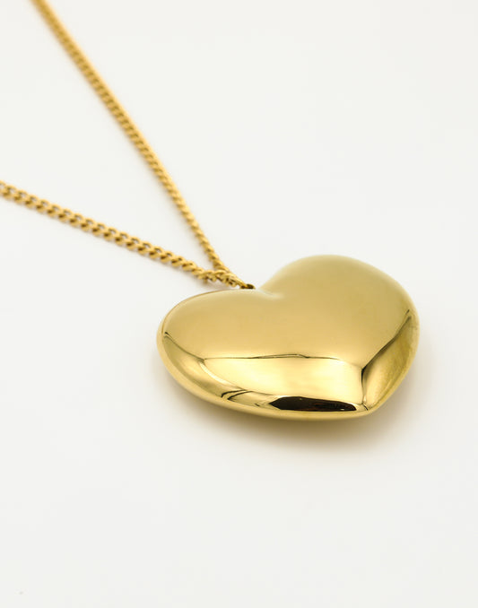 Lange ketting massief hart goudkleurig