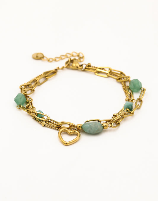 Schakelarmband kralen hart groen