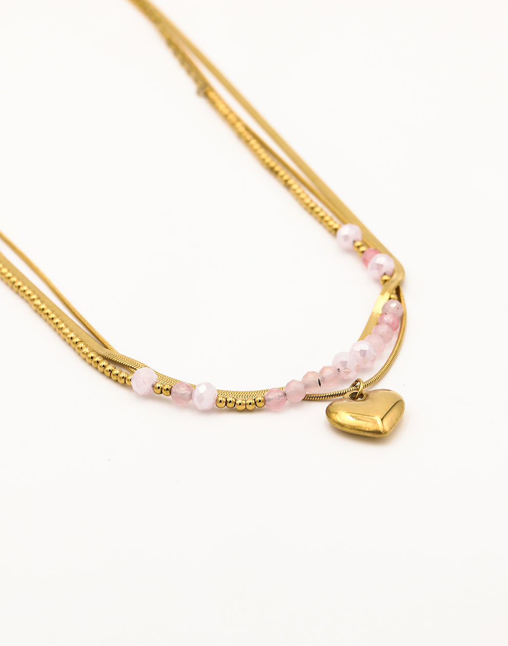 Hartjes ketting roze kralen snake