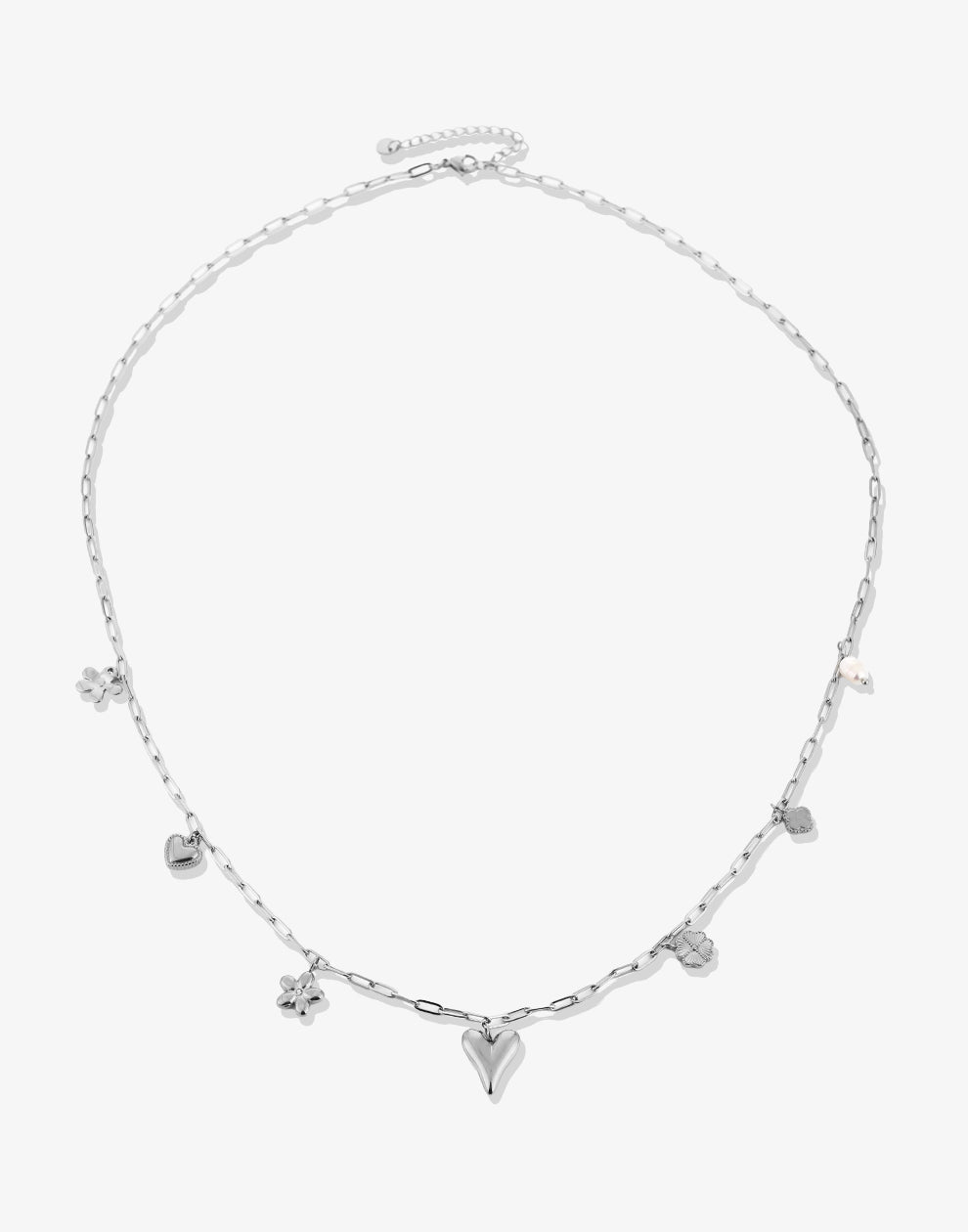 Bedelketting bloemen en hartjes 70cm zilverkleurig