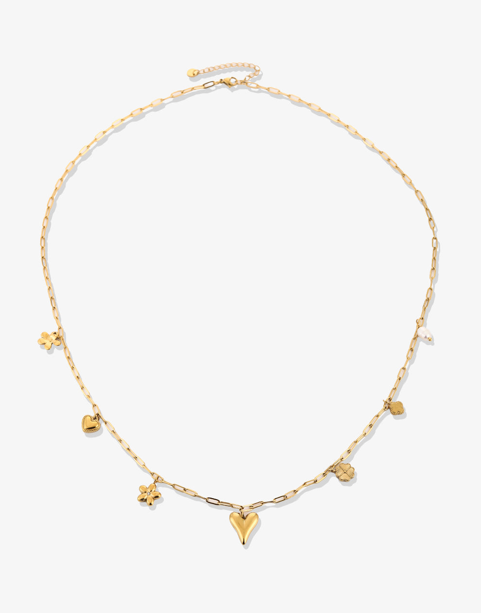 Bedelketting bloemen en hartjes 70cm goudkleurig