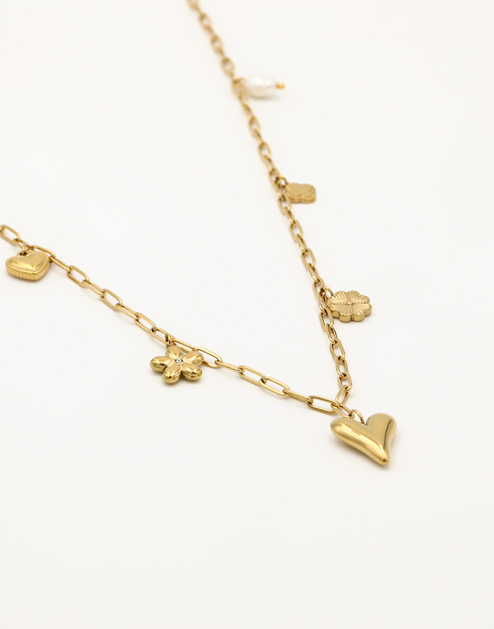 Bedelketting bloemen en hartjes 70cm goudkleurig