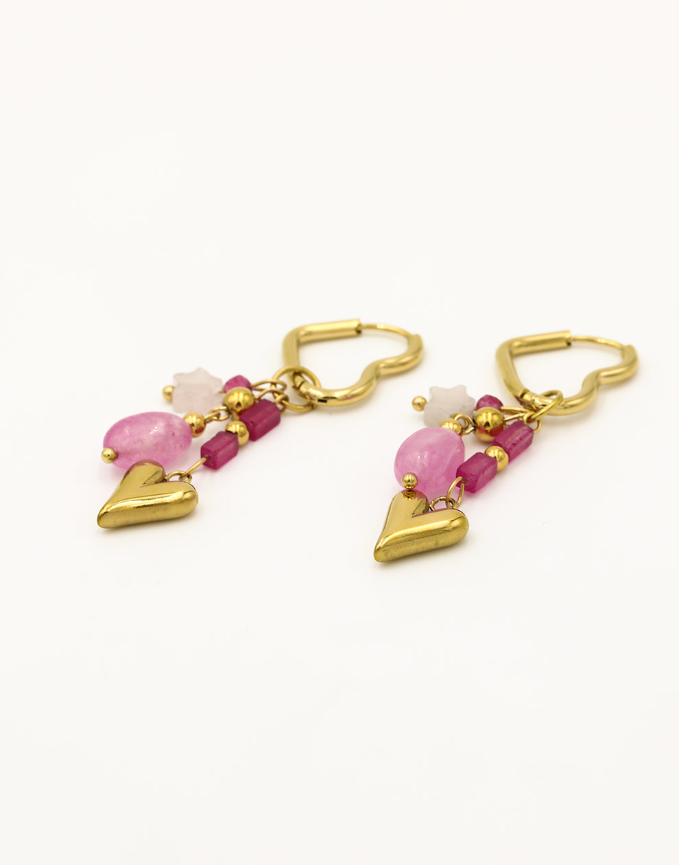 Hartvormige hoops kralen hart fuchsia