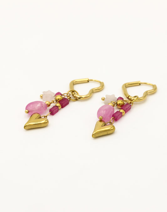 Hartvormige hoops kralen hart fuchsia