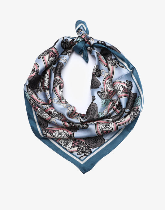 Vierkante sjaal roses blauw