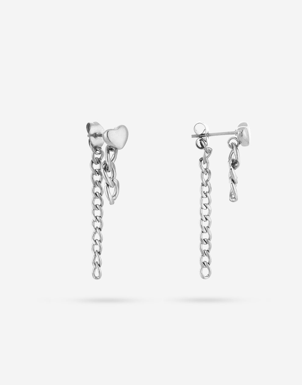 Hartjes oorsteker met chain zilverkleurig