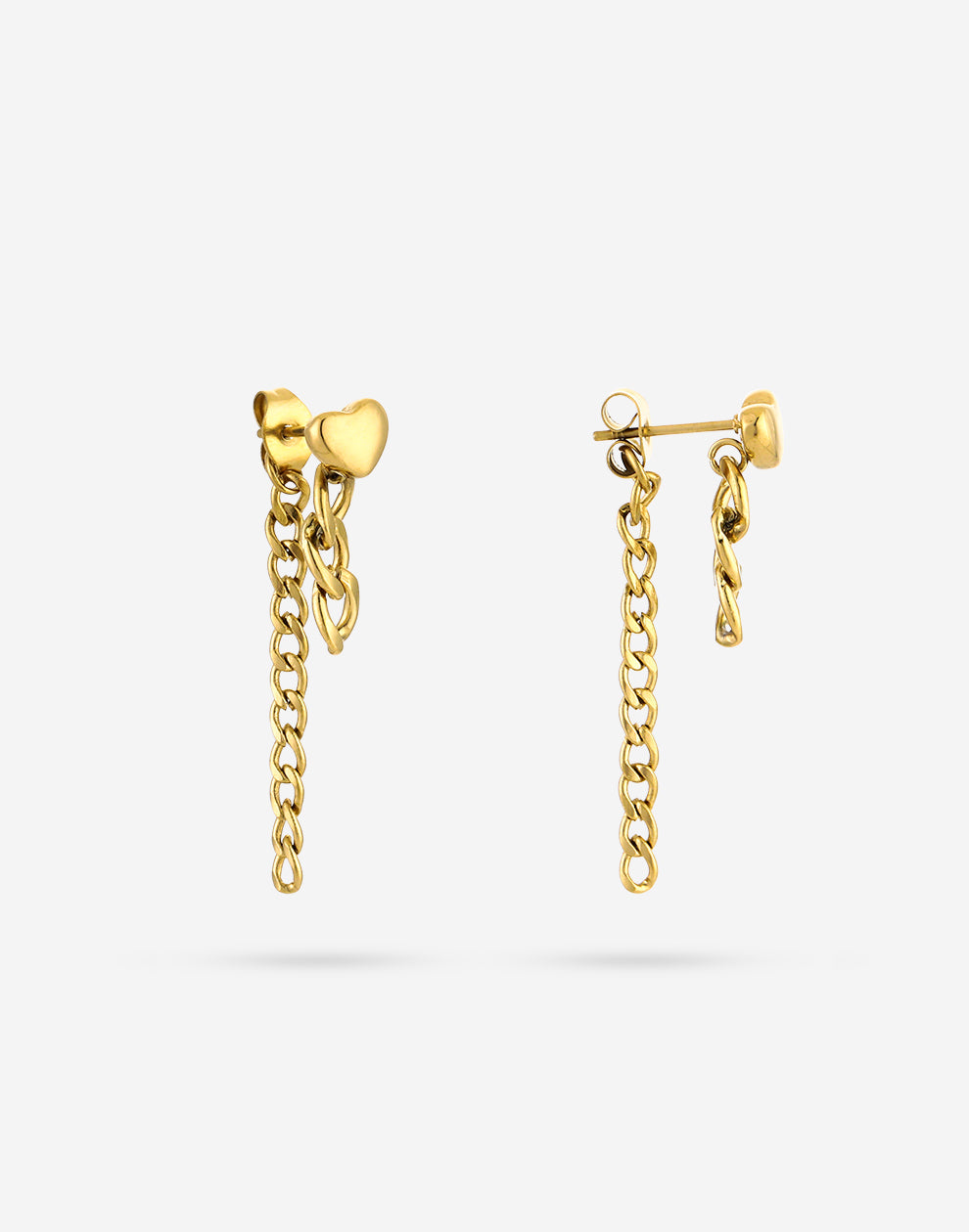 Hartjes oorsteker met chain goudkleurig