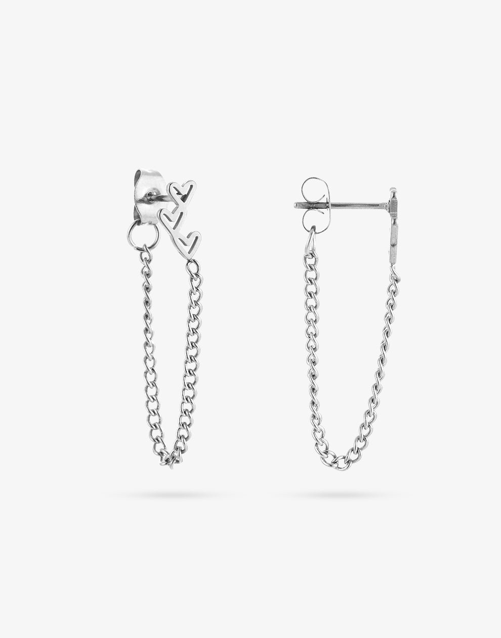 Oorsteker triple heart chain zilverkleurig