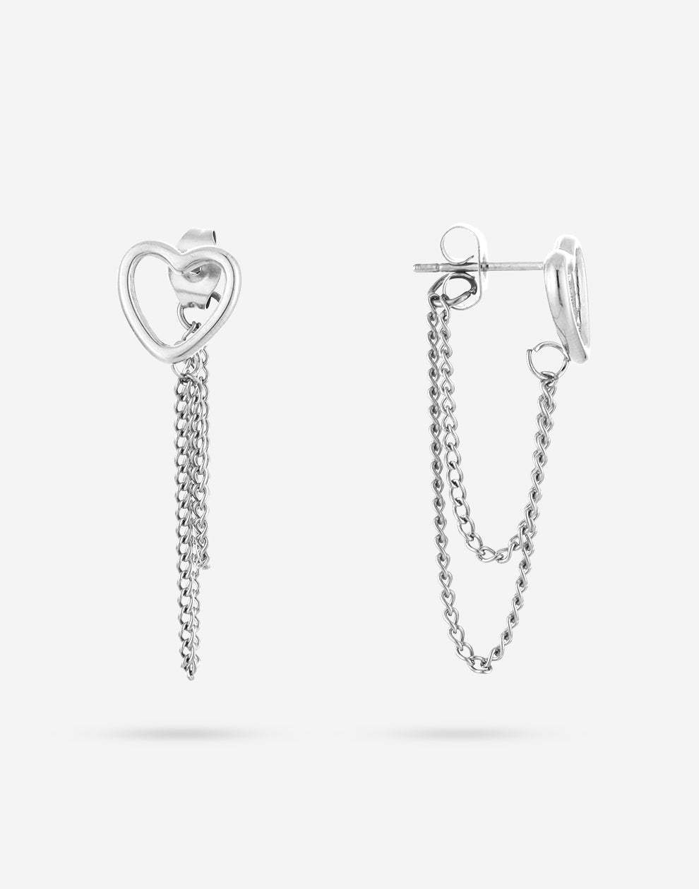 Oorsteker open hart met chains zilverkleurig