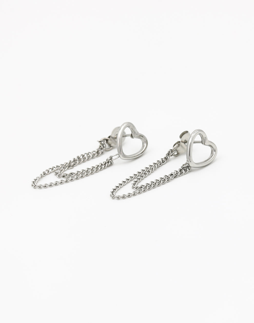 Oorsteker open hart met chains zilverkleurig