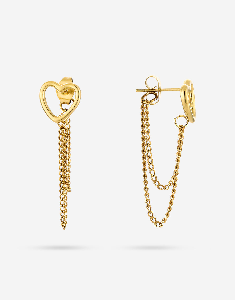 Oorsteker open hart met chains goudkleurig