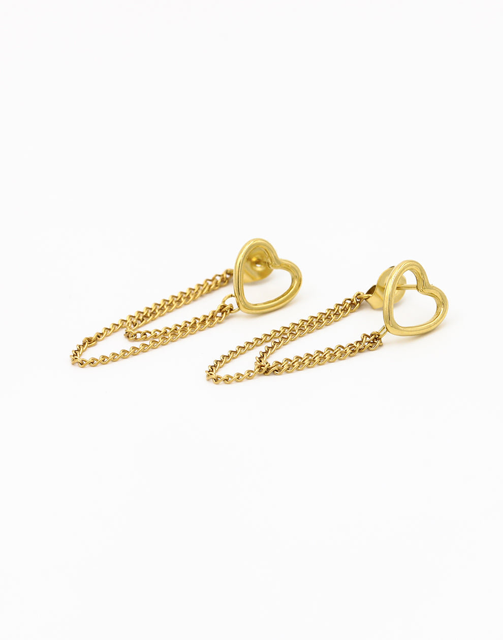 Oorsteker open hart met chains goudkleurig