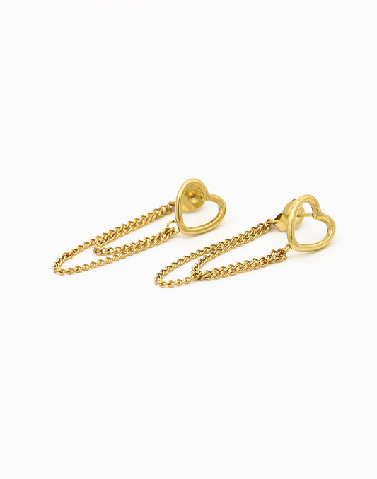 Oorsteker open hart met chains goudkleurig