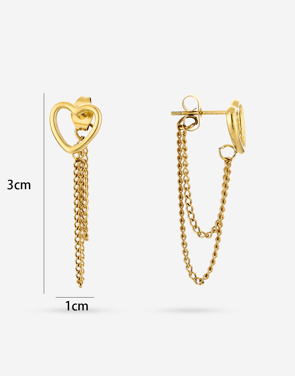 Oorsteker open hart met chains goudkleurig