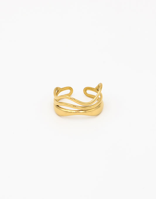 Ring triple wave goudkleurig