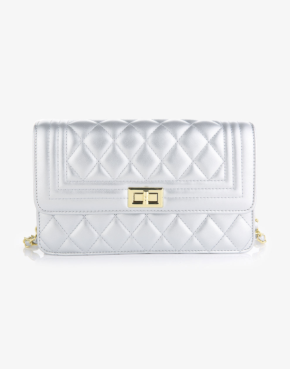 Schultertasche, silberfarben gestickt