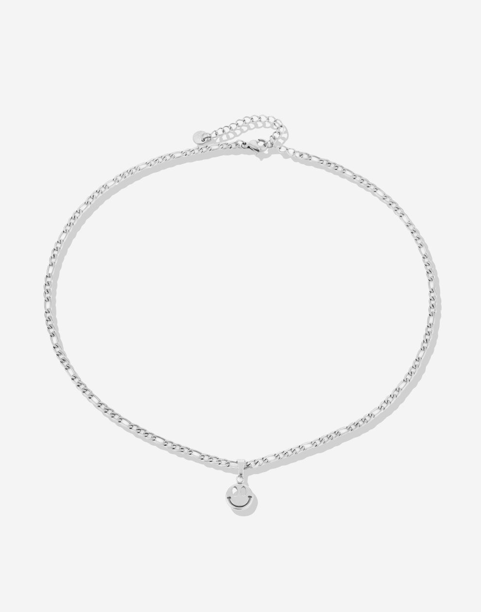 Platte schakelketting smiley zilverkleurig
