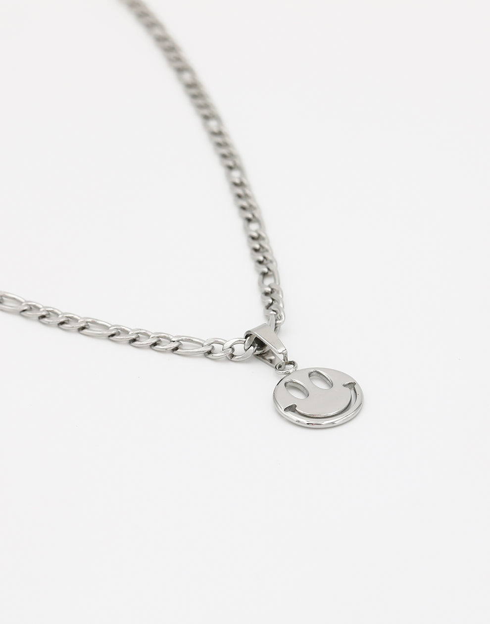Platte schakelketting smiley zilverkleurig