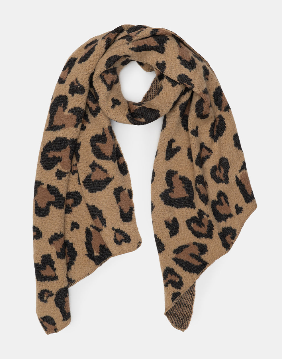 Wintersjaal leopard hartjes camel
