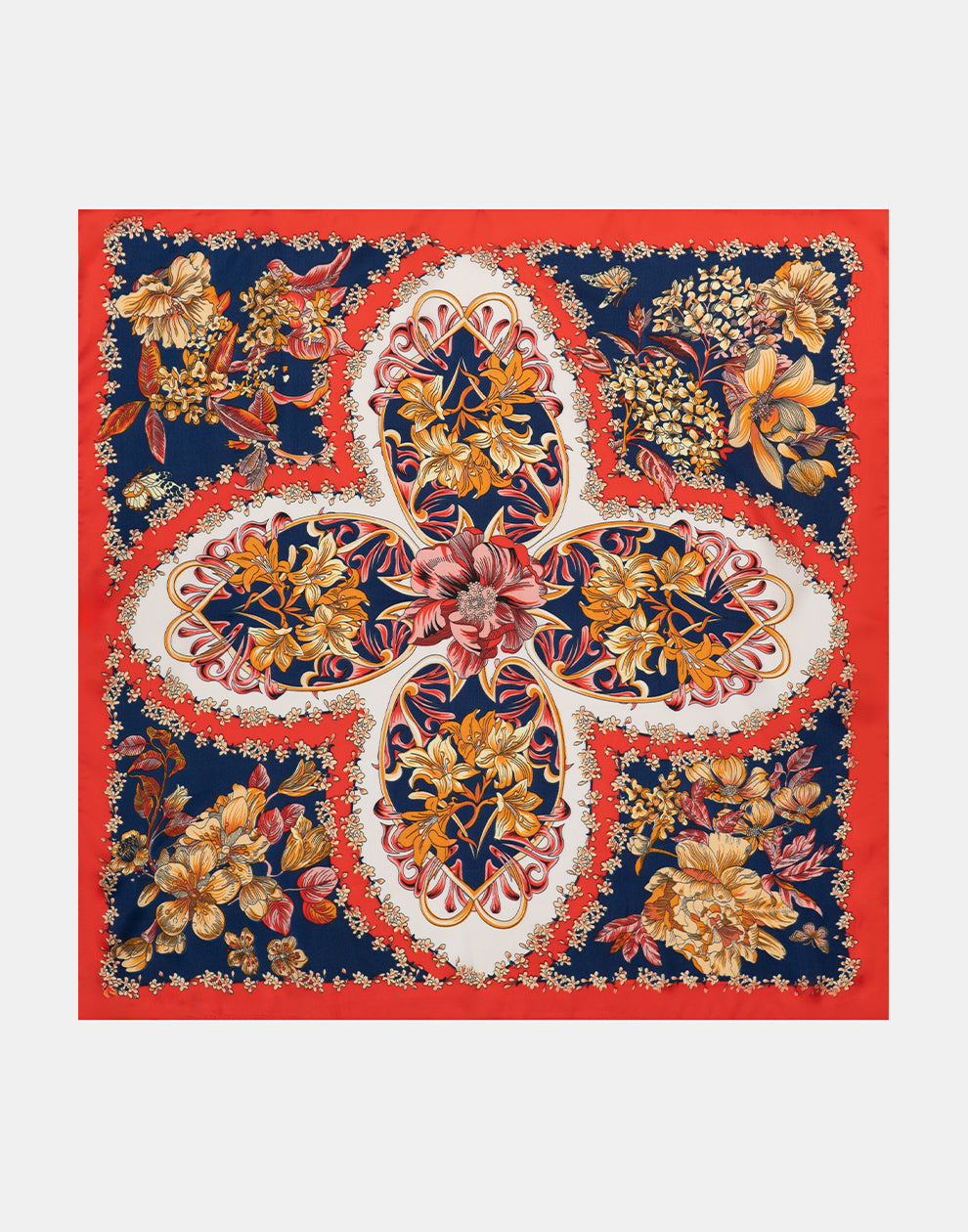 Vierkante sjaal met bloemen motief navy