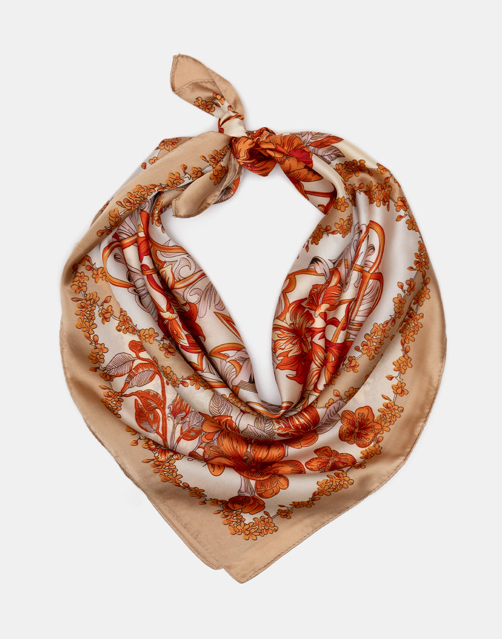 Vierkante sjaal met bloemen motief khaki