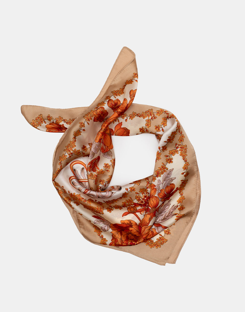 Vierkante sjaal met bloemen motief khaki