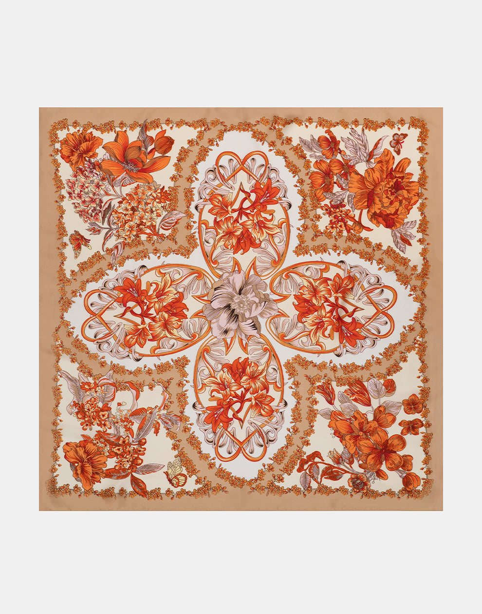 Vierkante sjaal met bloemen motief khaki