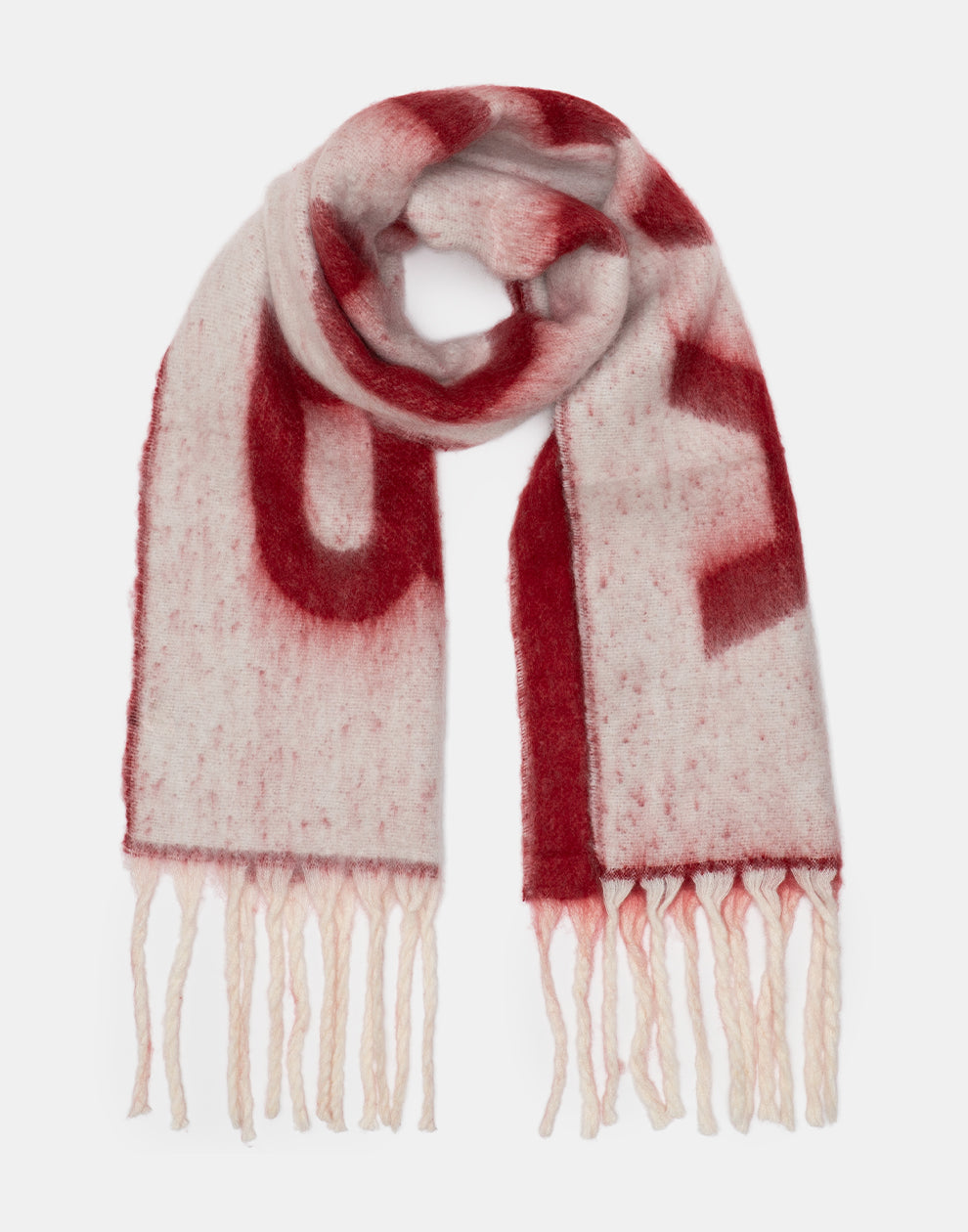 Wintersjaal met slierten amour rood