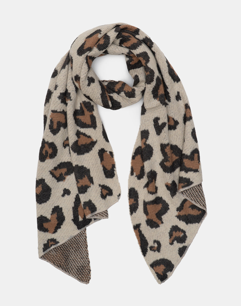 Wintersjaal leopard hartjes beige