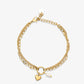 Armband dubbel hartje en parel goudkleurig