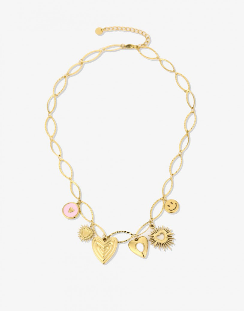 Bedelketting pink love goudkleurig
