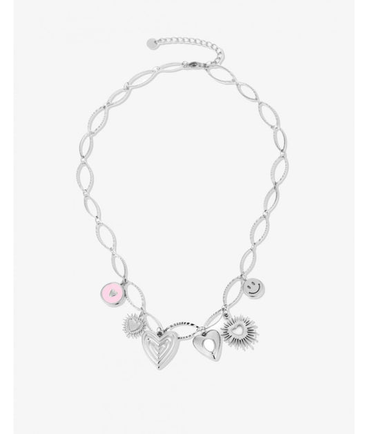 Bedelketting pink love zilverkleurig